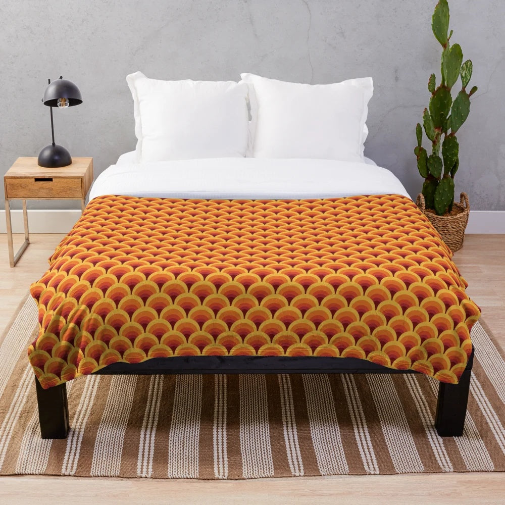 Retro pattern plush blanket with vibrant gradient design
