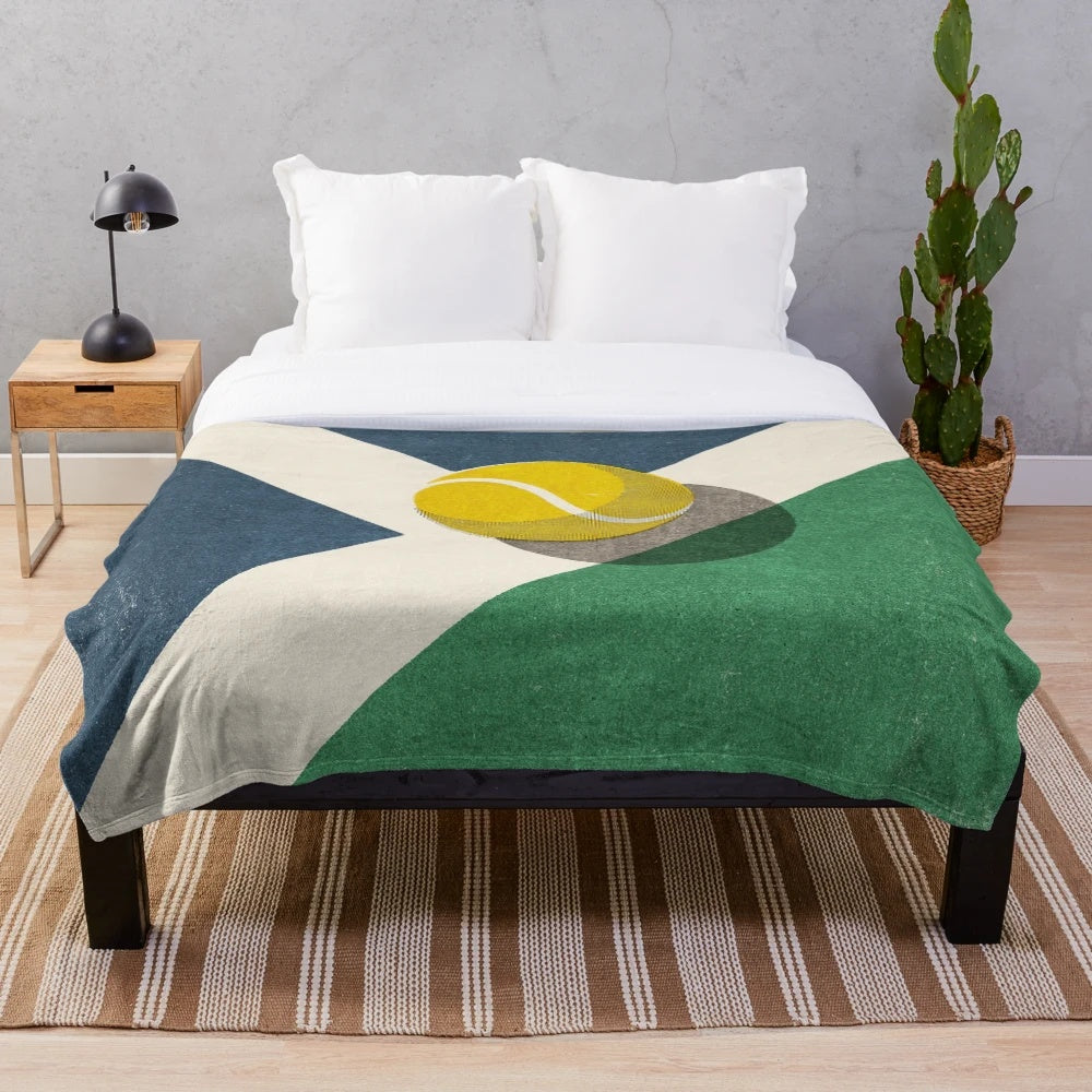 Retro and graphic tennis ball plush blanket
