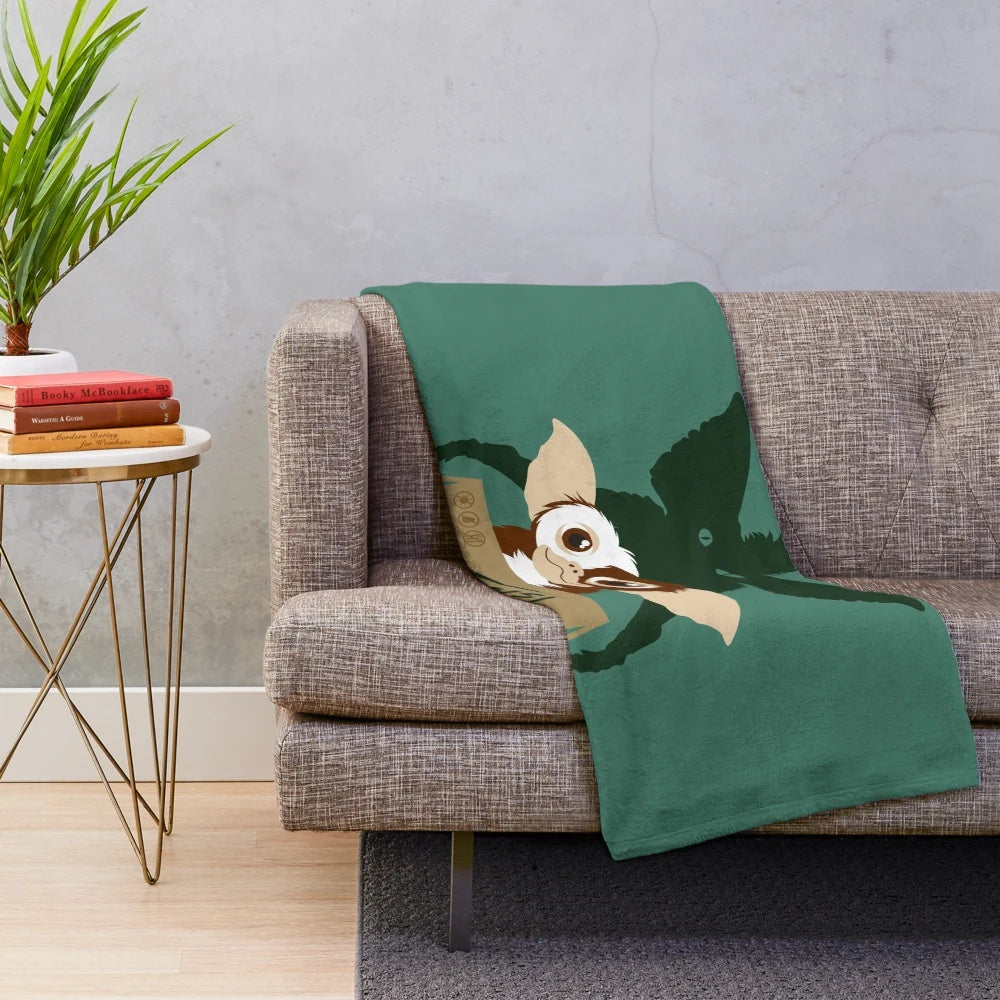 Retro Gremlins Gizmo plush blanket with 80s movie art design