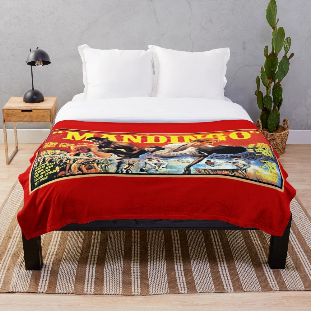 A plush blanket with a vintage grindhouse cinema-inspired design