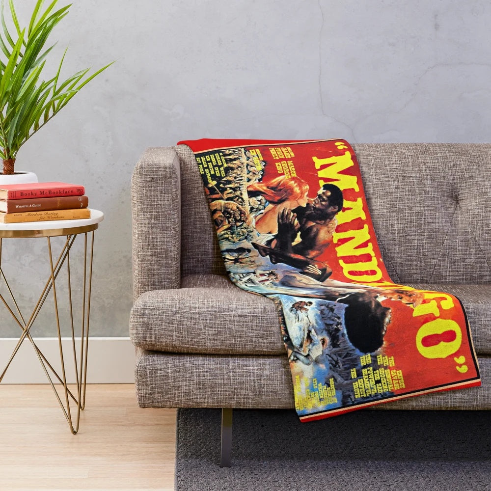 A plush blanket with a vintage grindhouse cinema-inspired design