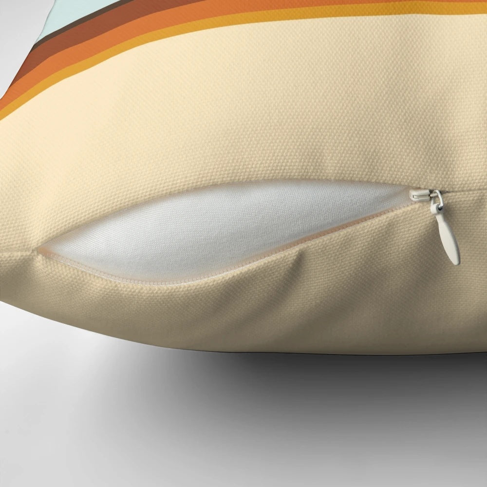 Vintage-style camping pillow with a "Happy Camper" design, perfect for nature enthusiasts and outdoor adventure lovers.