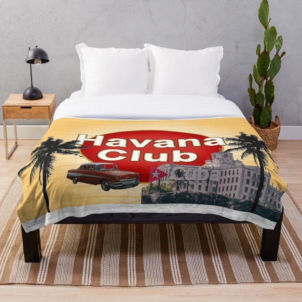 Plush blanket featuring a vibrant cuban art and retro classic car design