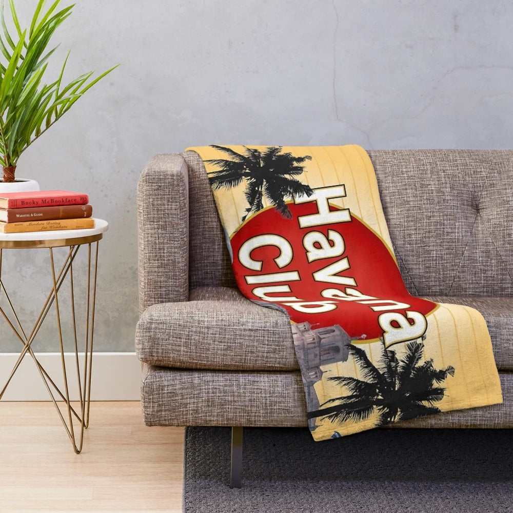 Plush blanket featuring a vibrant cuban art and retro classic car design