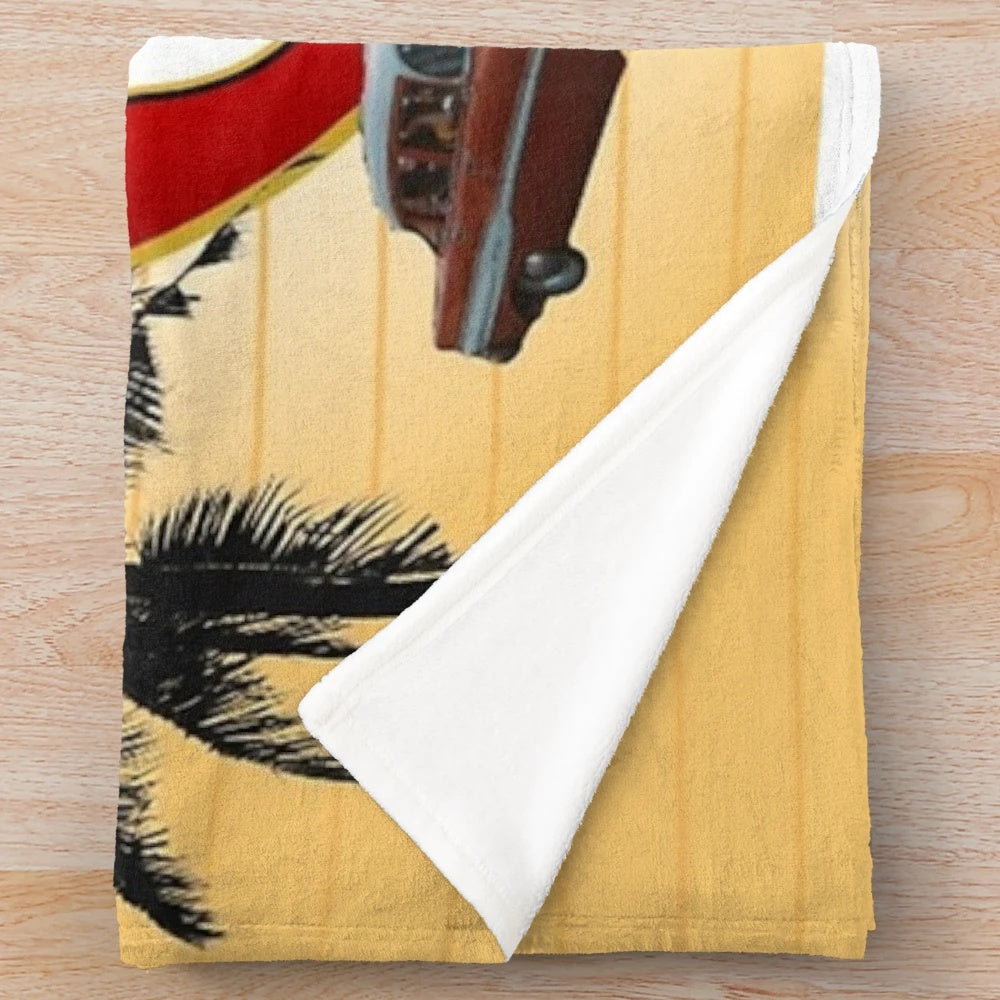 Plush blanket featuring a vibrant cuban art and retro classic car design