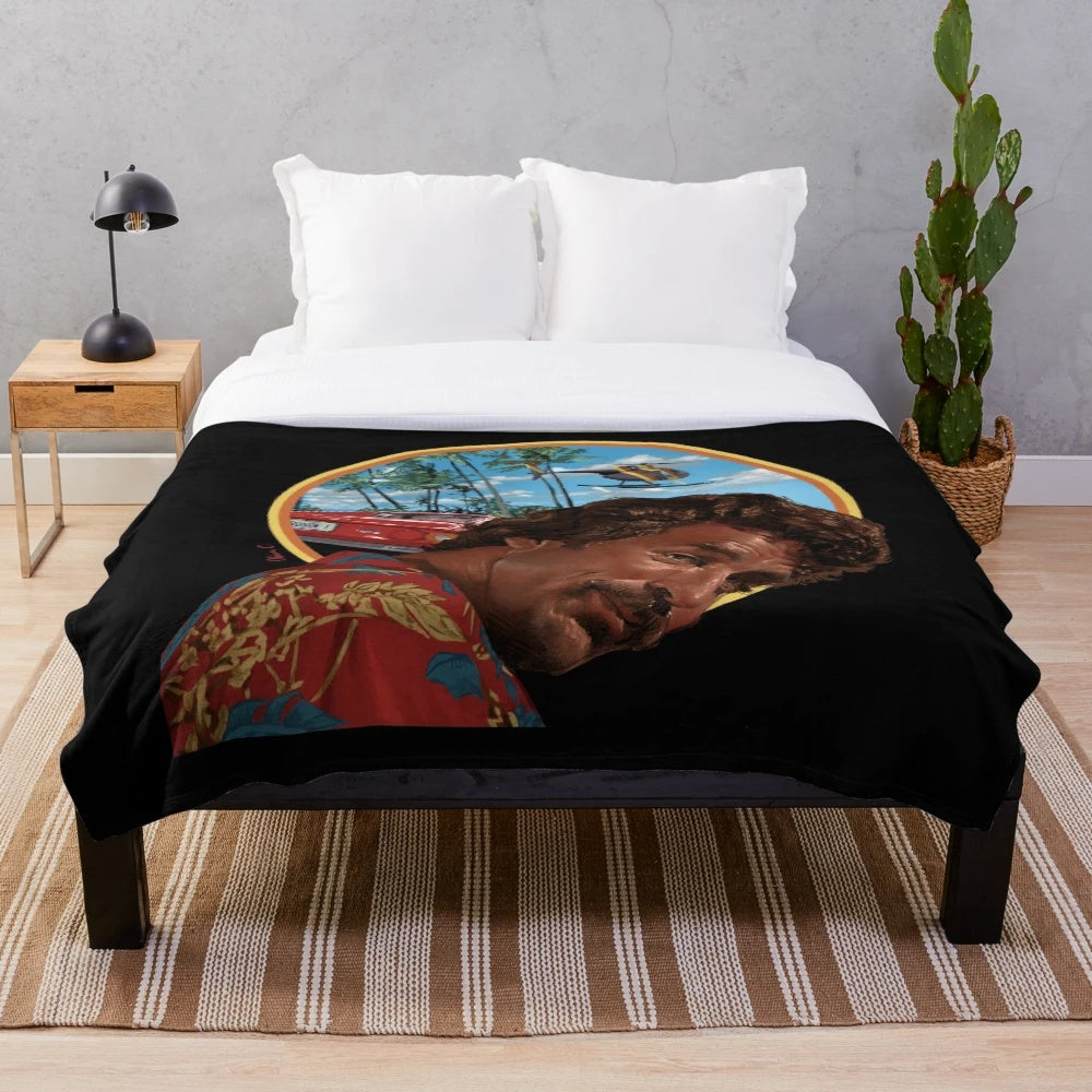 Colorful plush blanket with Hawaii 80s-inspired tropical design