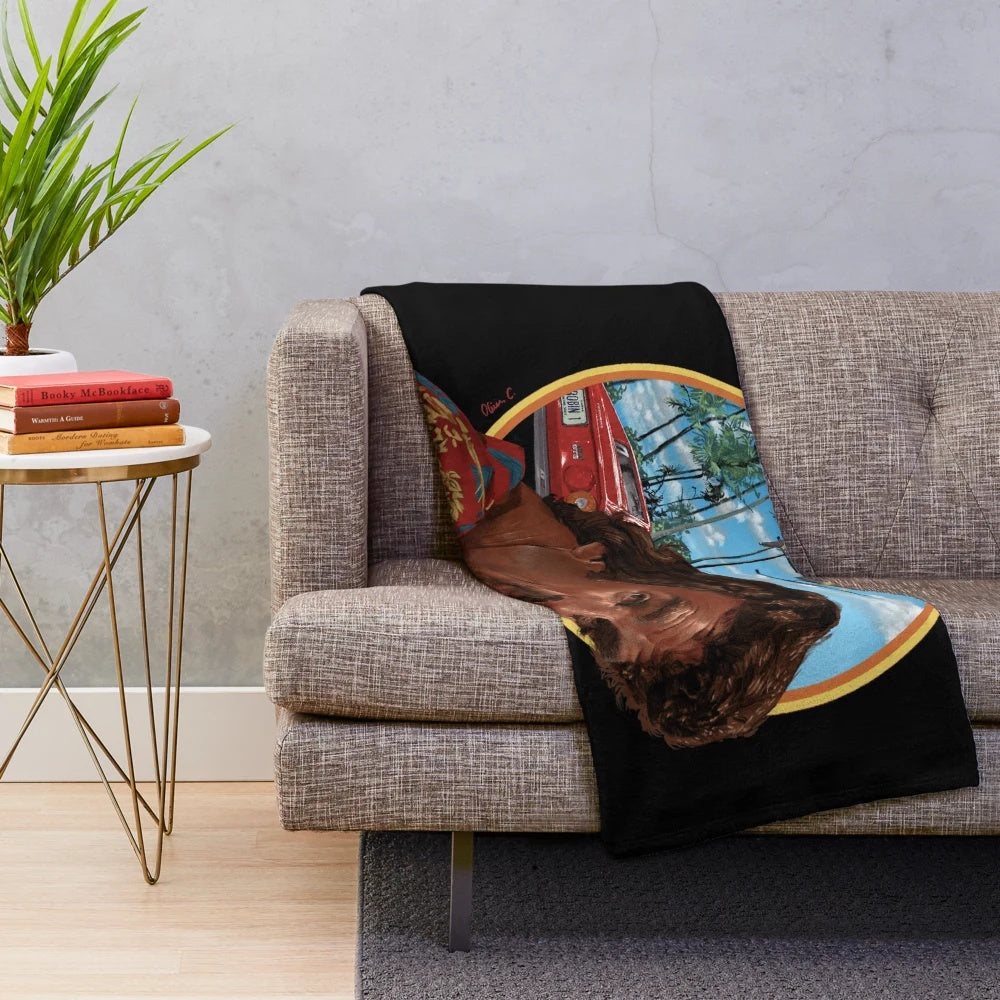 Colorful plush blanket with Hawaii 80s-inspired tropical design