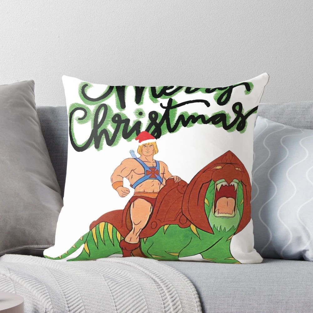 80s He-Man Christmas pillow with Skeletor and holiday design