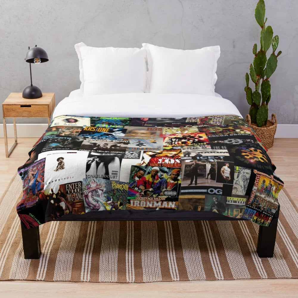 90s hip hop classics album cover pattern plush blanket