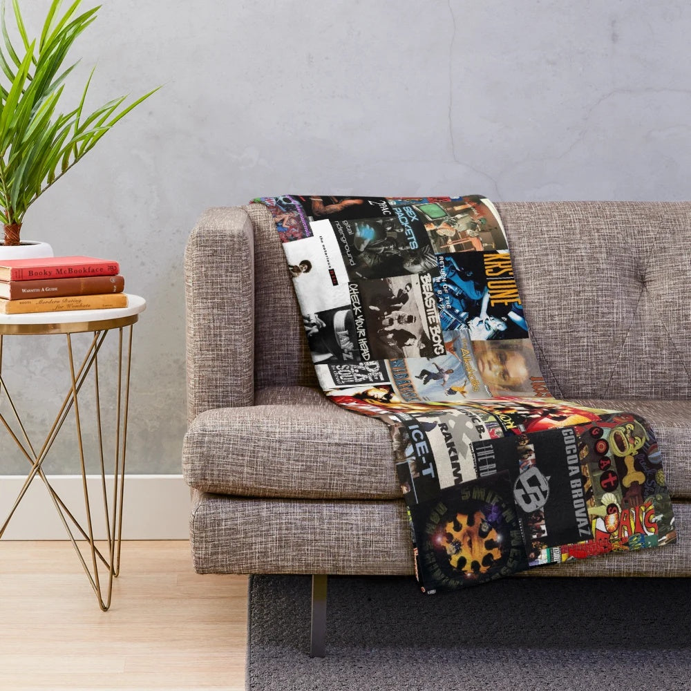 90s hip hop classics album cover pattern plush blanket