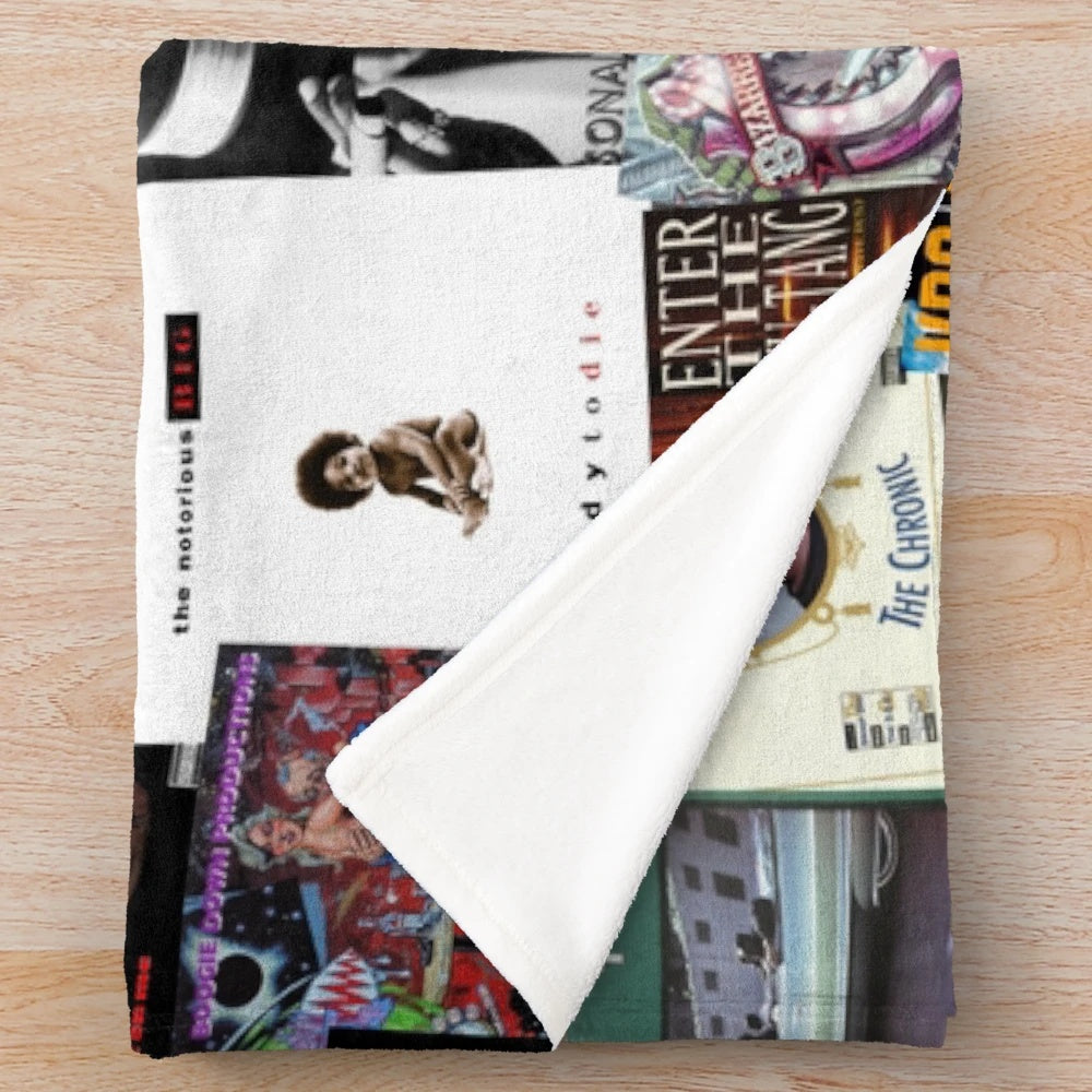 90s hip hop classics album cover pattern plush blanket