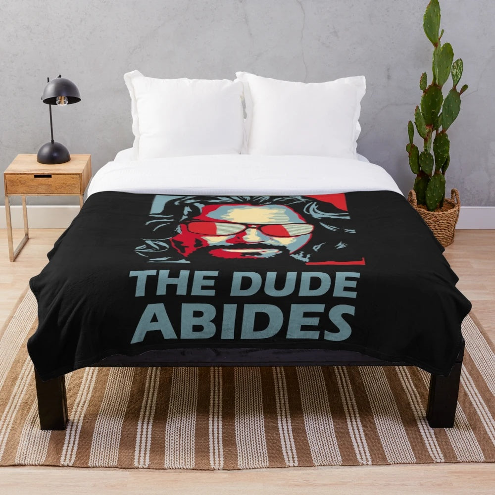 The Dude Abides" inspired plush blanket with retro hipster design