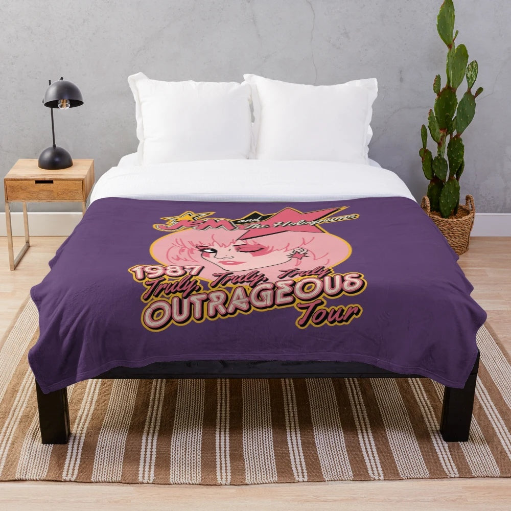 Retro hologram plush blanket featuring design inspired by Jem and The Holograms 80s cartoon band