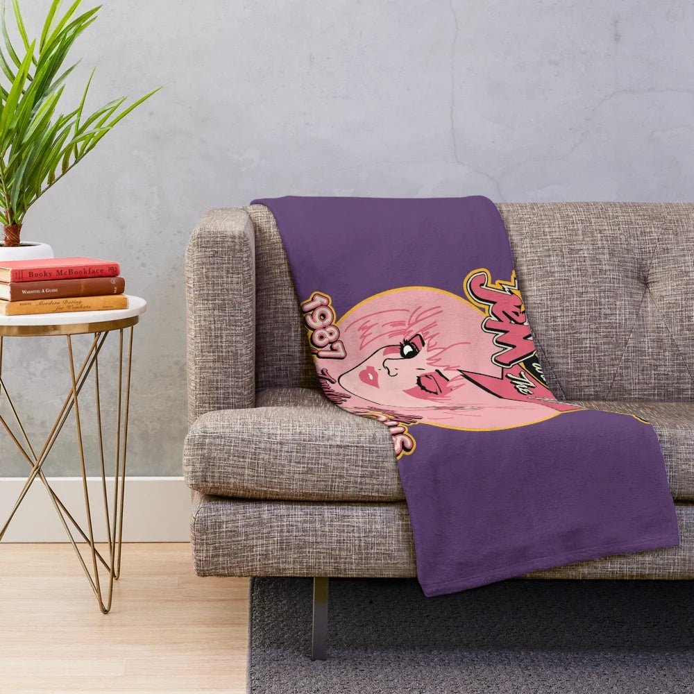 Retro hologram plush blanket featuring design inspired by Jem and The Holograms 80s cartoon band