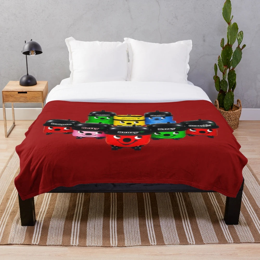 Retro Hoover Inspired Plush Blanket with Classic Vacuum Cleaner Design