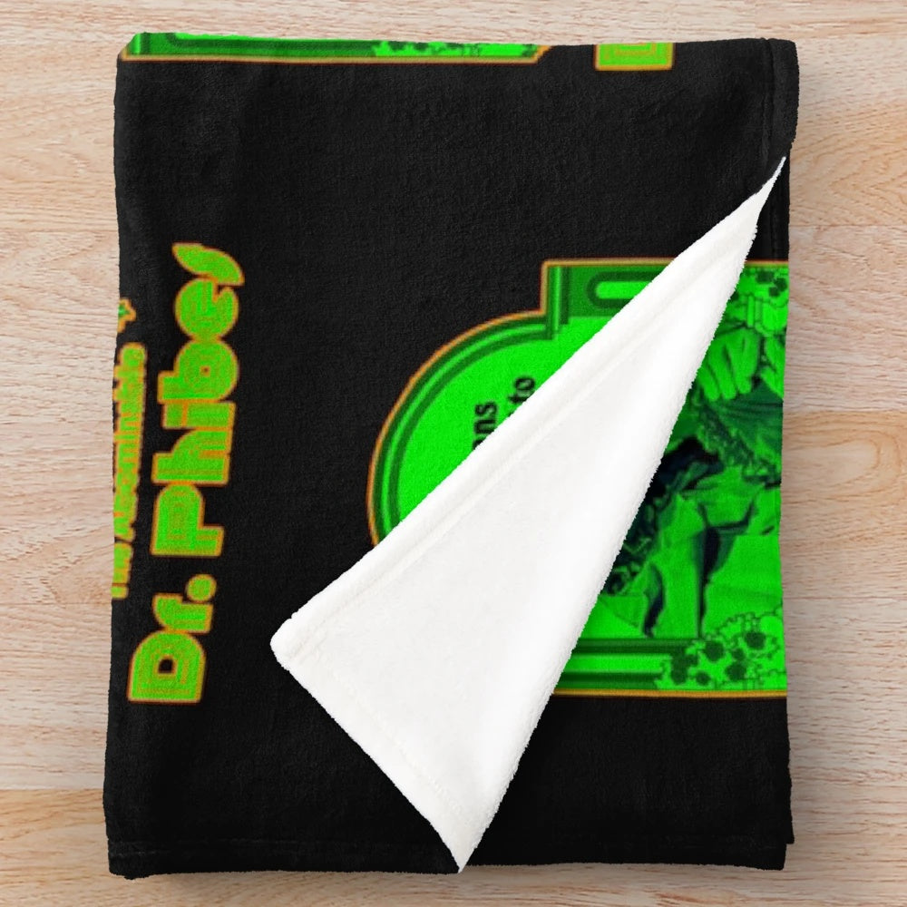 Plush blanket featuring illustration of Doctor Phibes from 1970s horror cult classic