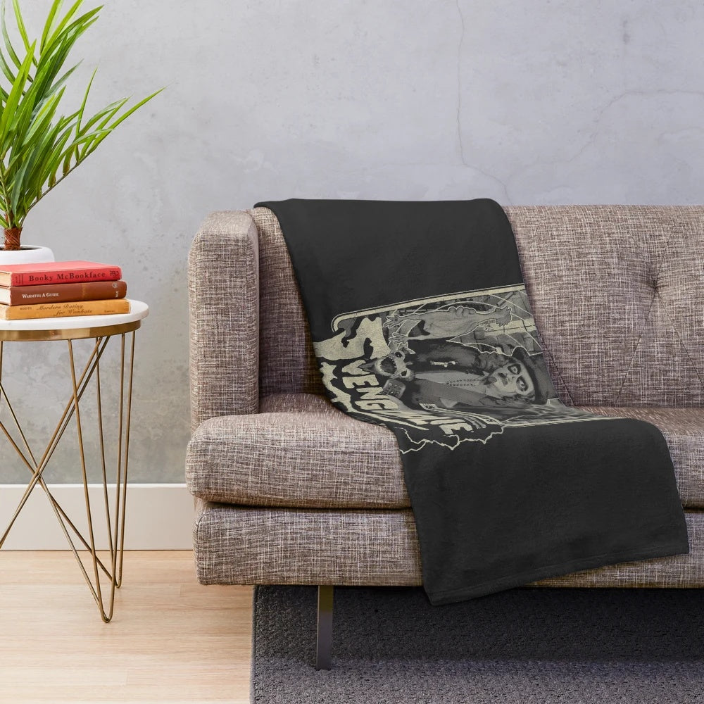 Svengoolie inspired plush blanket with horror tv show host design