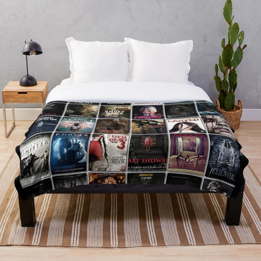Retro horror movie poster inspired plush blanket