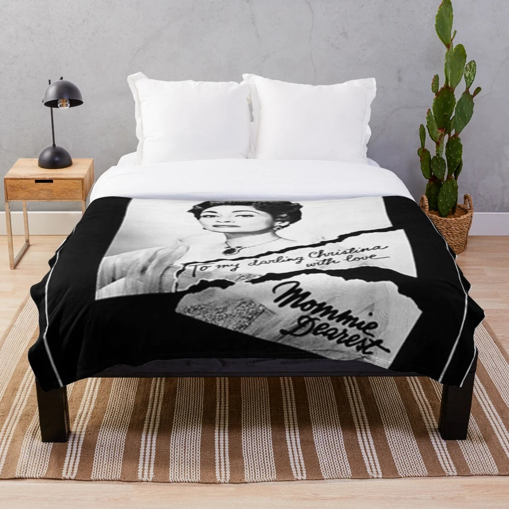 Retro horror themed plush blanket featuring the classic movie MOMMY DEAREST