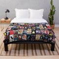Retro horror-themed plush blanket featuring 1980s VHS-style artwork