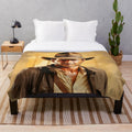 Indiana Jones inspired plush blanket with vintage movie art design