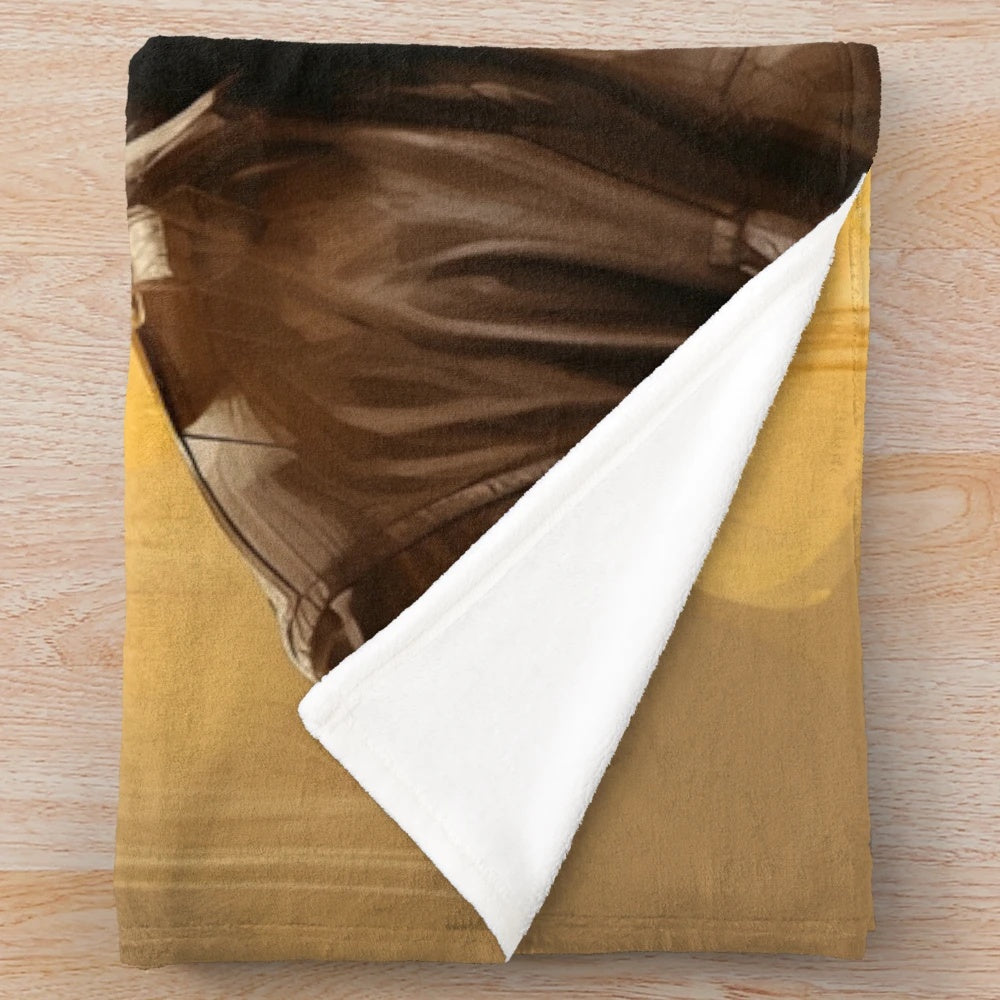 Indiana Jones inspired plush blanket with vintage movie art design