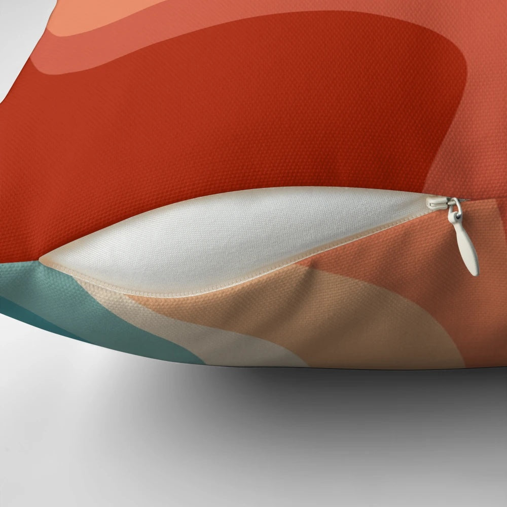 Retro-inspired abstract geometric striped pillow in colorful design