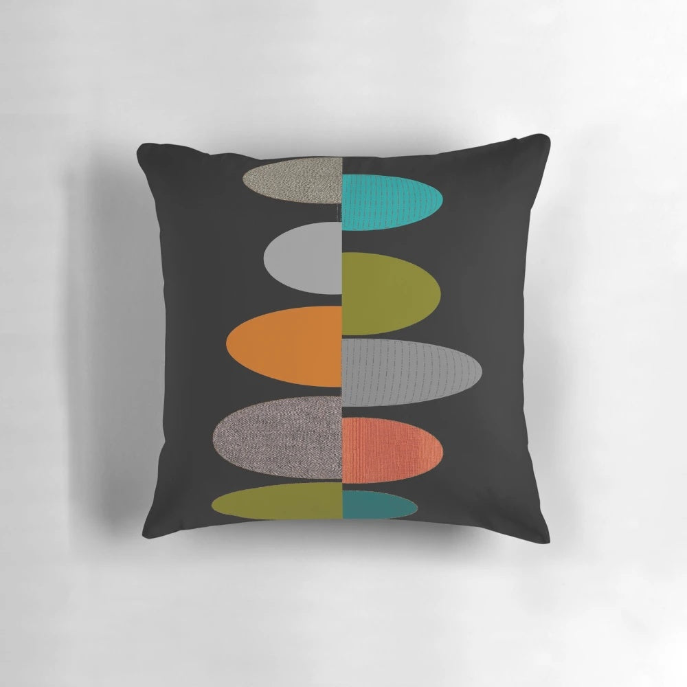 Retro-inspired abstract oval pattern throw pillow with mid-century modern design