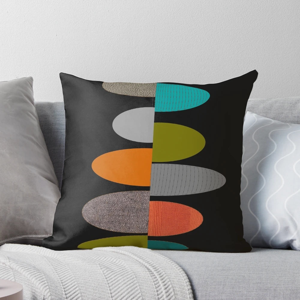 Retro-inspired abstract oval pattern throw pillow with mid-century modern design