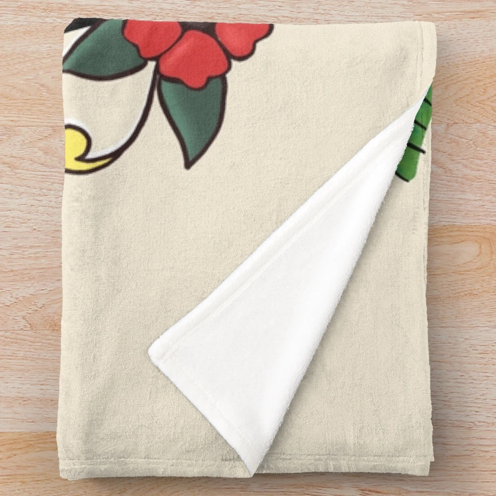 Plush blanket featuring a retro-style illustration of a hula girl in a tropical Hawaiian setting