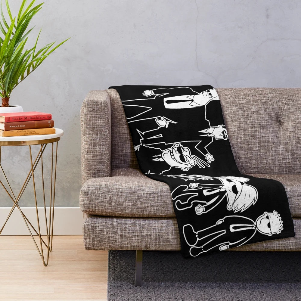 Retro-style plush blanket featuring animated dogs design