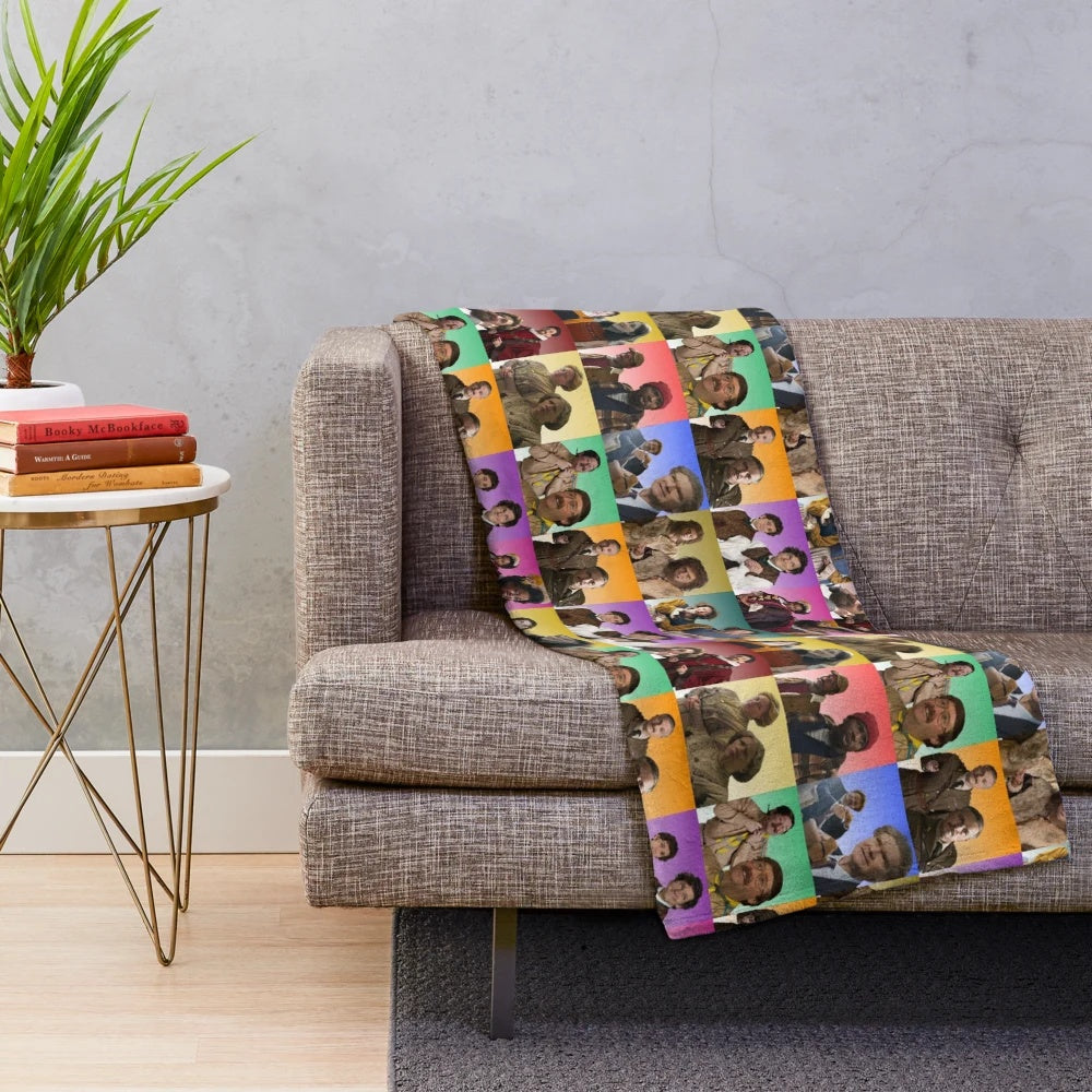 BBC Ghosts retro-inspired plush blanket featuring nostalgic character portraits