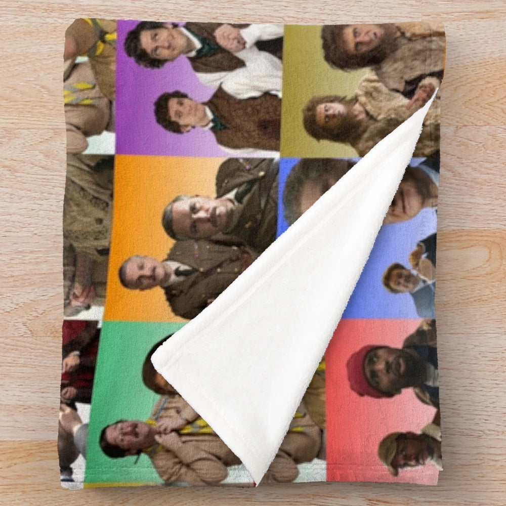 BBC Ghosts retro-inspired plush blanket featuring nostalgic character portraits
