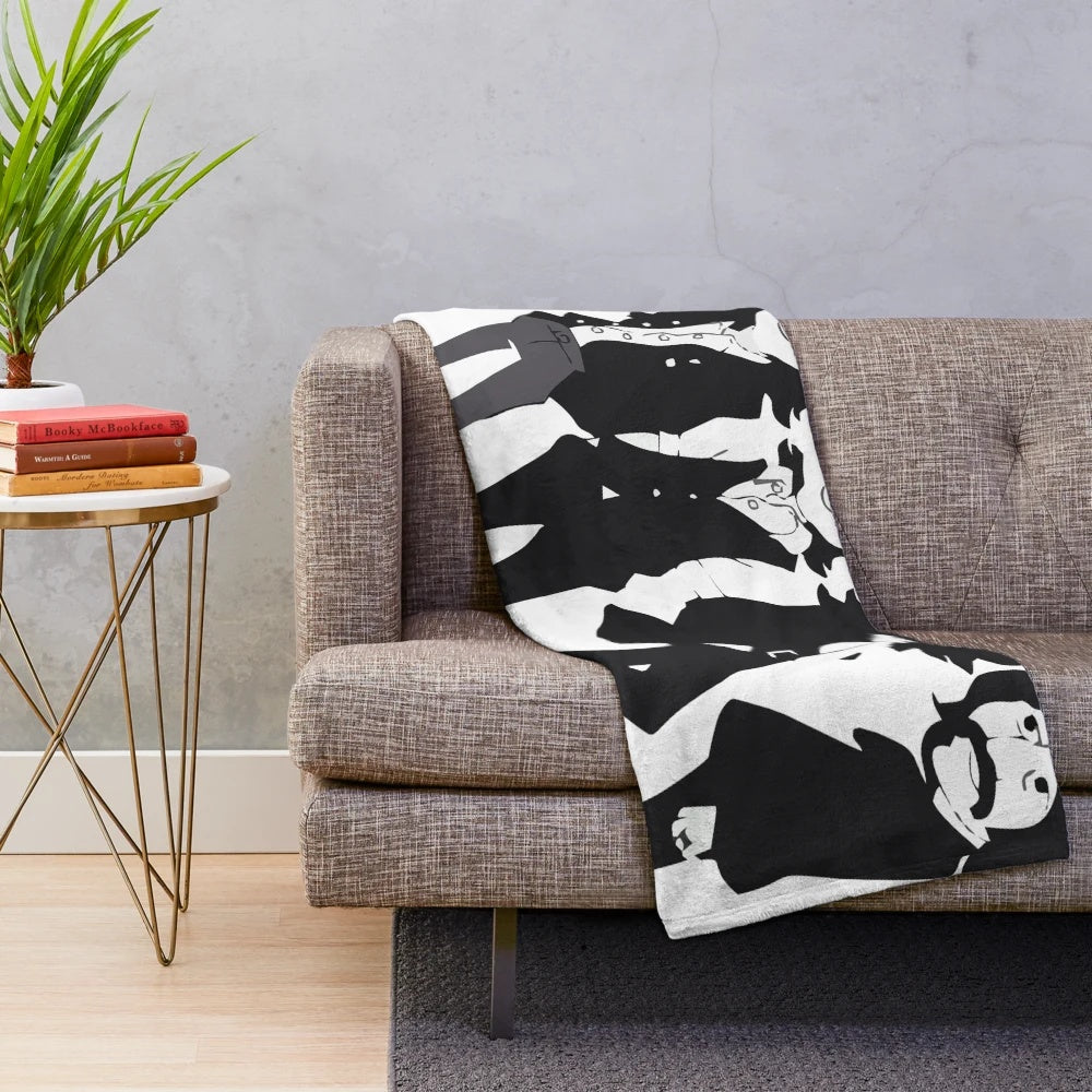 Plush brothers-themed blanket with 60s psychedelic patterns