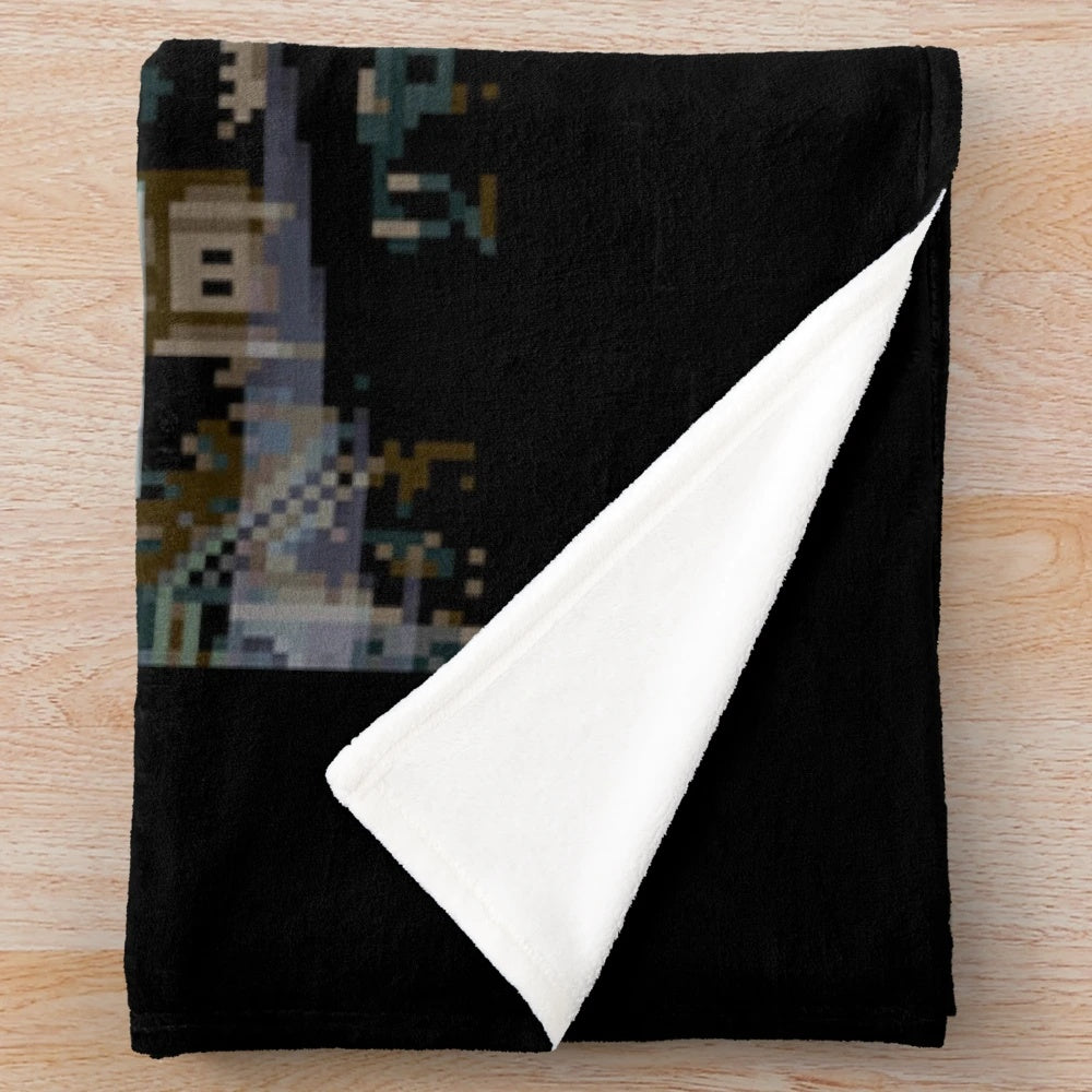 Retro gaming inspired plush blanket with castle moon rise design