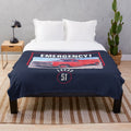 Retro inspired plush blanket featuring the emergency rescue squad 51 firetruck from the 1970s TV drama