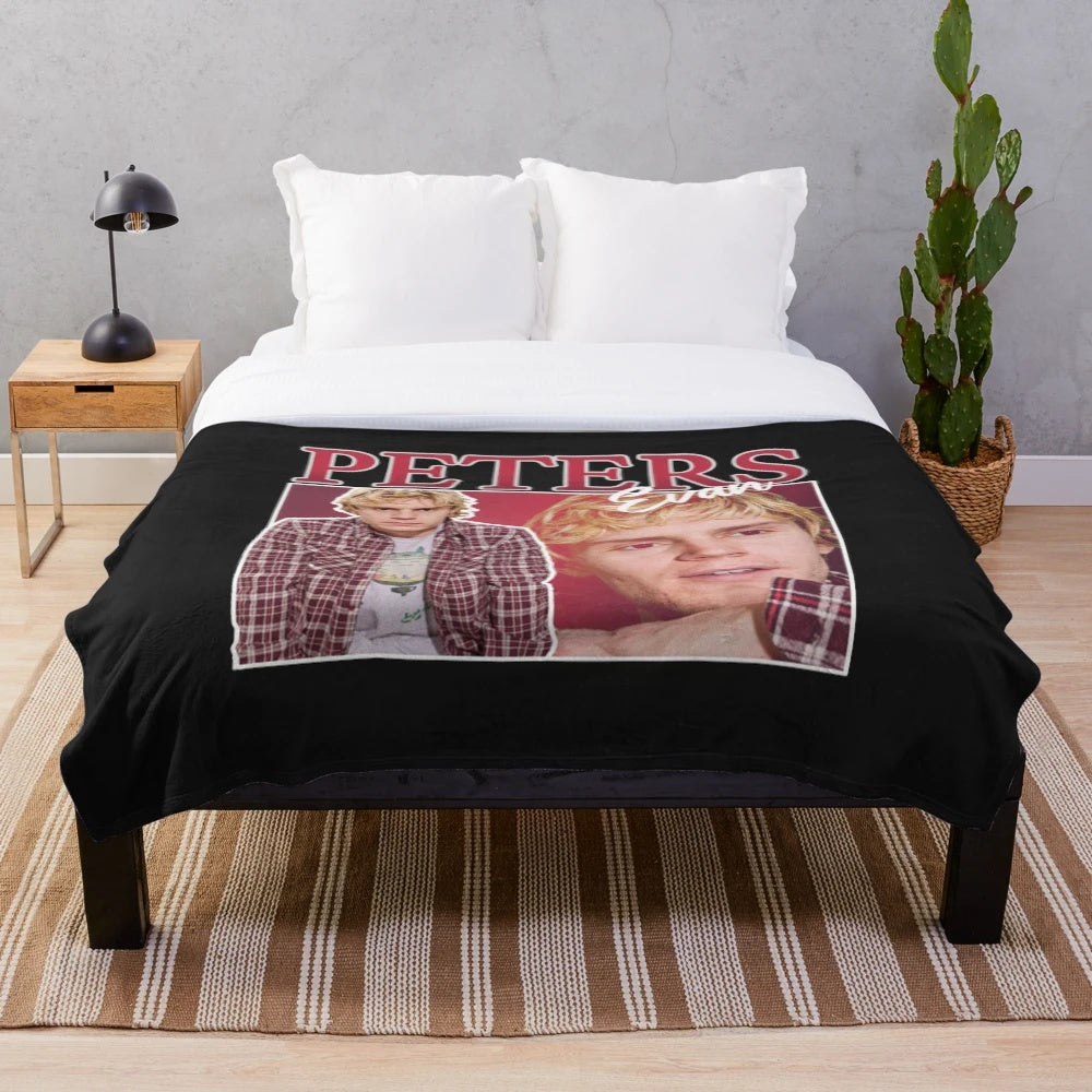 Evan Peters Retro Plush Blanket with Vintage Pop Culture Imagery
