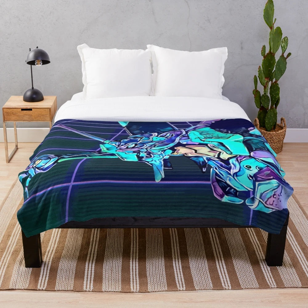 Retro Evangelion Plush Blanket with Iconic Mecha Design