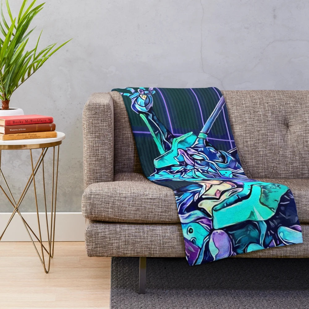 Retro Evangelion Plush Blanket with Iconic Mecha Design