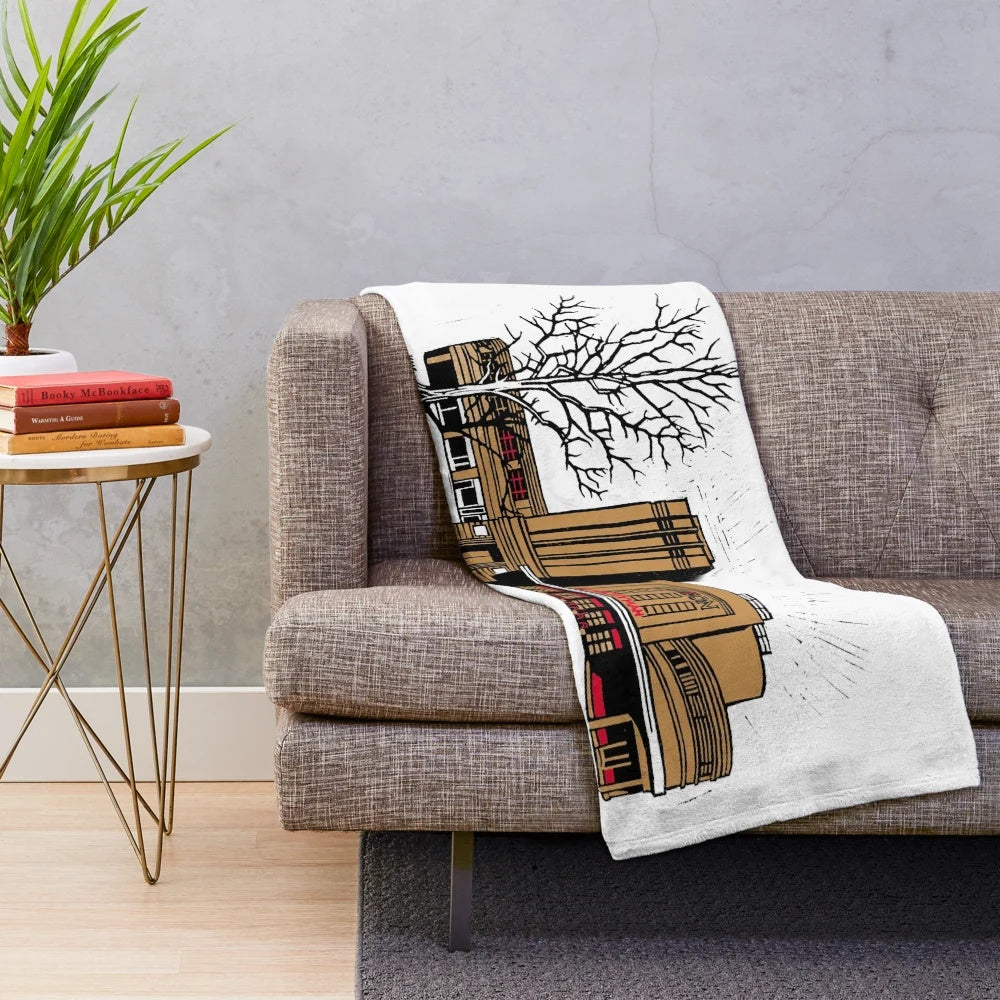 Plush blanket featuring the vintage design of the Everyman Cinema in York, England