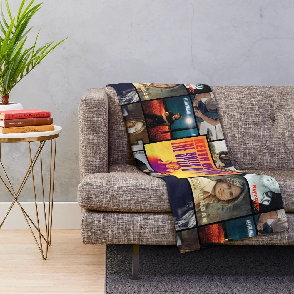 Plush blanket featuring retro album cover design for music lovers