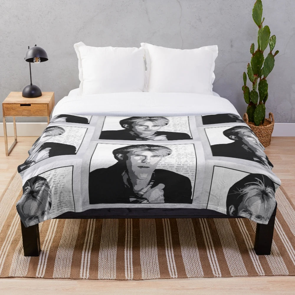 Retro-inspired plush blanket featuring the iconic musical artist Howard Jones