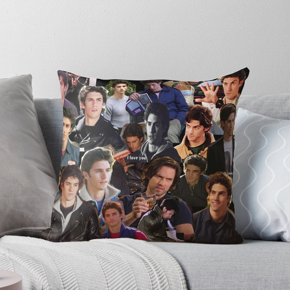 Jess Mariano themed collage pillow, featuring Rory Gilmore and other Gilmore Girls characters