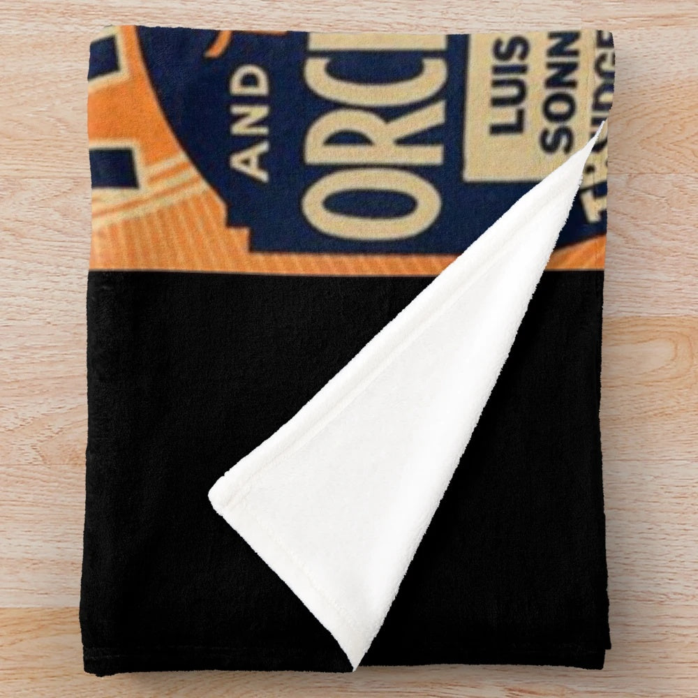 Vintage-style plush blanket featuring jazz icon Louis Armstrong playing the trumpet