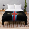 Martini racing stripe plush blanket with retro motorsports design