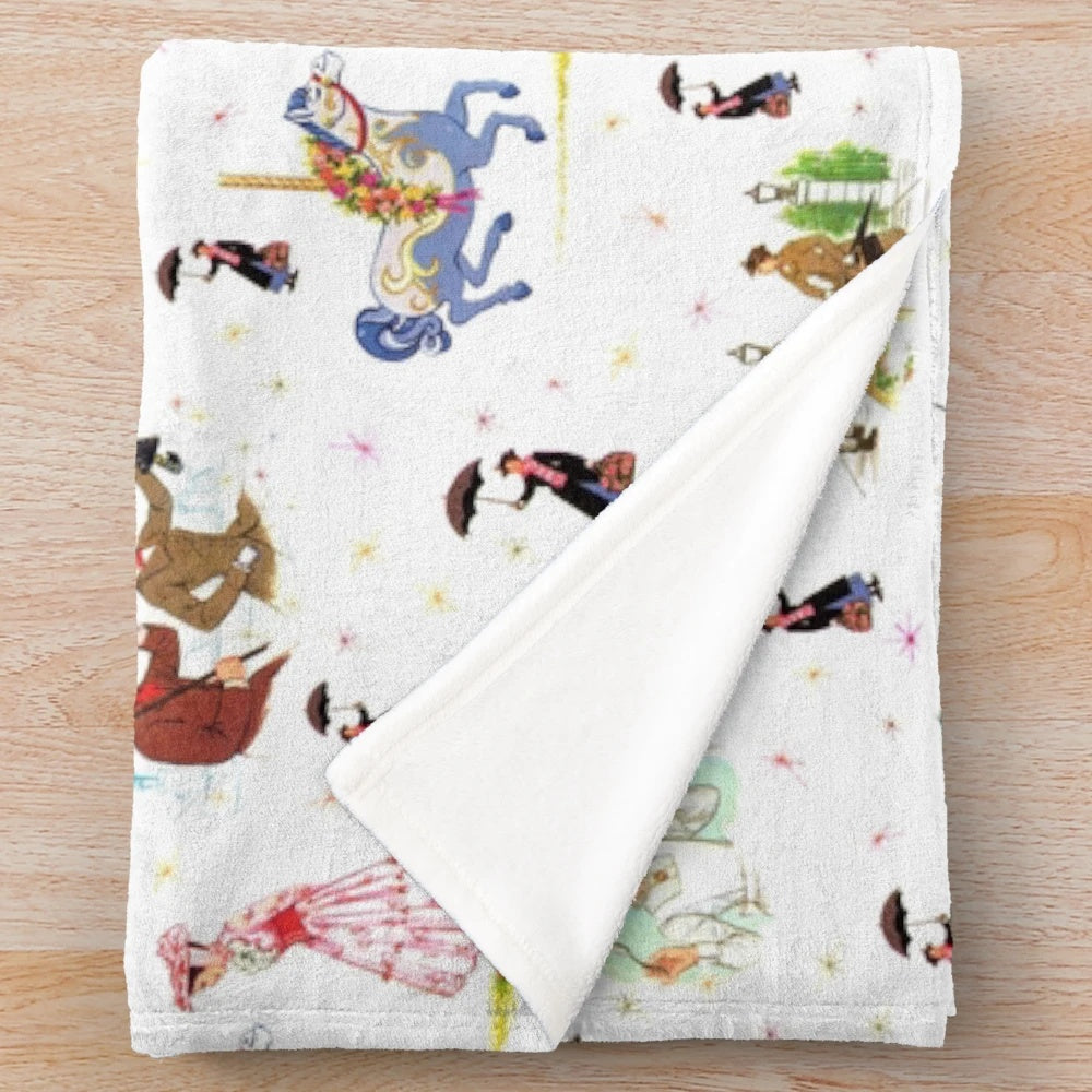 Retro-inspired Mary Poppins plush blanket featuring a vintage-style pattern
