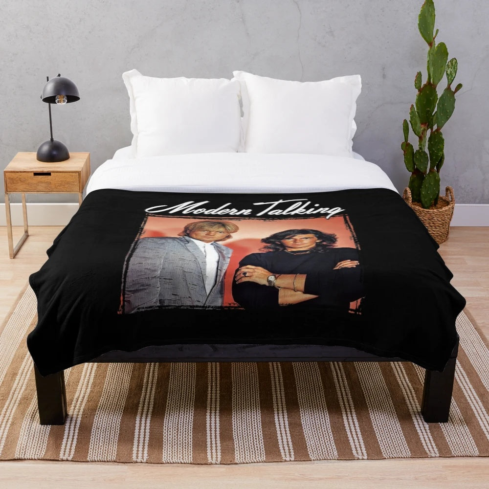 Retro-inspired plush blanket featuring the 80s German band Modern Talking