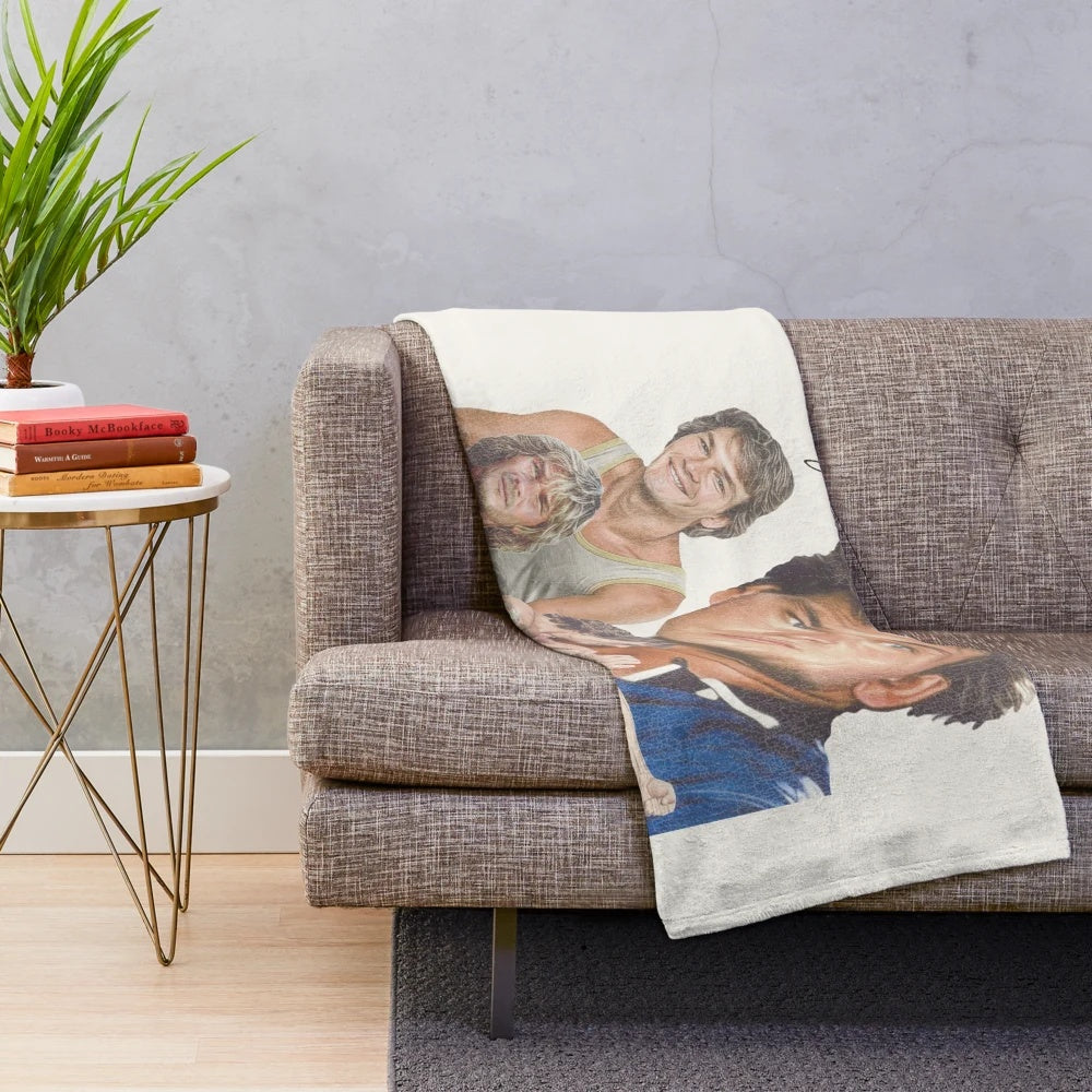 Plush blanket featuring a retro-style tribute to actor Patrick Swayze