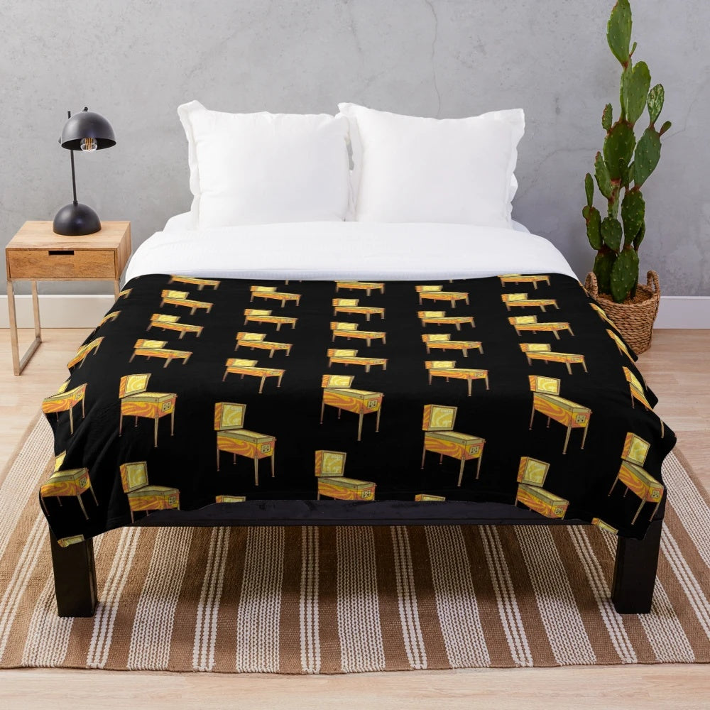 Retro-inspired pinball machine plush blanket