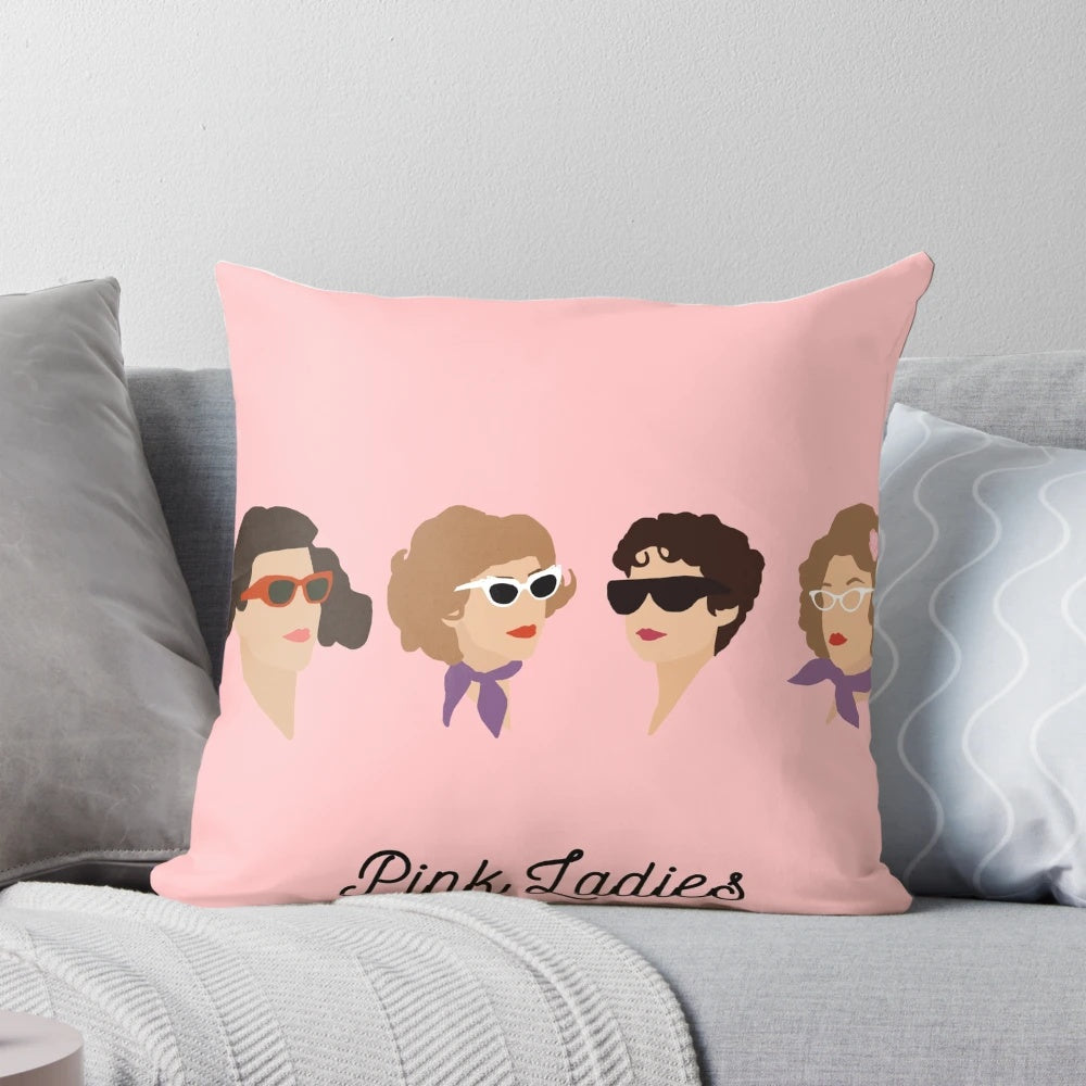 Pink Ladies-Themed Minimalist Throw Pillow Inspired by the Iconic Movie Grease